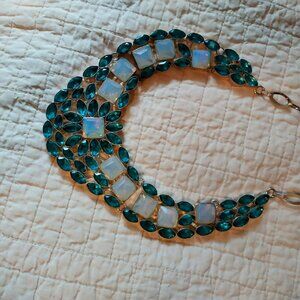 New 925 Large Aquamarine and Opal 925 Large Gemstone Necklace Made in India